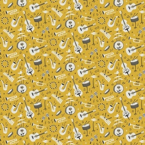 All that jazz - retro music party - mustard yellow background (small scale)