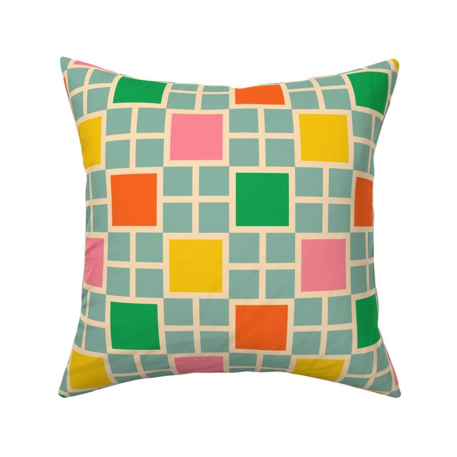 Cheerful-Retro-Checks---orange-grass-green-bold-yellow-pink-on-teal-blue-XL-jumbo