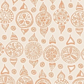 Line Art Decorative Block Print Ornaments - Orange on Eggshell Off White