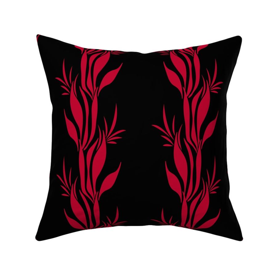 African pattern - red leaves on midnight black