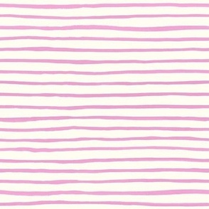 Medium Handpainted watercolor wonky uneven stripes - Lavender Pink on cream - pink stripe - pink stripes - small pink stripe - pink nursery
