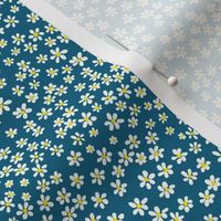 (XS) Tiny micro quilting floral - small white flowers on Peacock blue - Petal Signature Cotton Solids coordinate