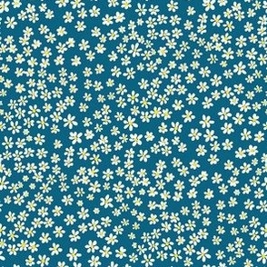 (XS) Tiny micro quilting floral - small white flowers on Peacock blue - Petal Signature Cotton Solids coordinate