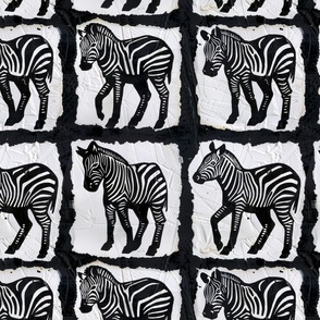zebra block print safari stamp zebras horse black and white
