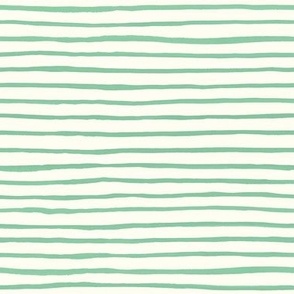 Medium Handpainted watercolor wonky uneven stripes - Jade green on cream - Petal Signature Cotton Solids coordinate 