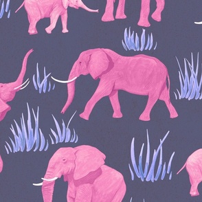 Elephant Safari African Animal Print Pink on Dark Electric Blue