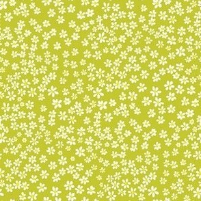 (XS) Tiny micro quilting floral - small white flowers on cyber lime green