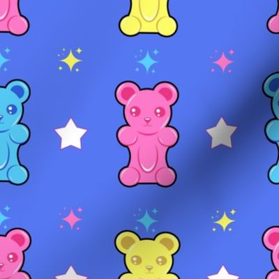 Kawaii Kidcore Pastel Gummy Candy Bears With Stars and Sparkles - Periwinkle Blue Colorway