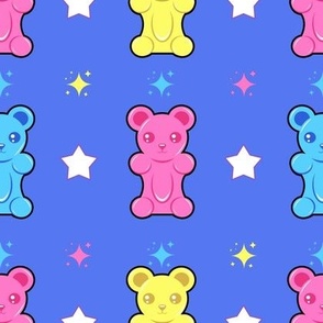 Kawaii Kidcore Pastel Gummy Candy Bears With Stars and Sparkles - Periwinkle Blue Colorway