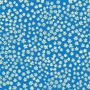 (XS) Tiny micro quilting floral - small white flowers on Bluebell blue  - Petal Signature Cotton Solids coordinate