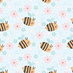 Buzzy Bees on Baby Blue