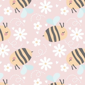 Bees on Pink Daisy background