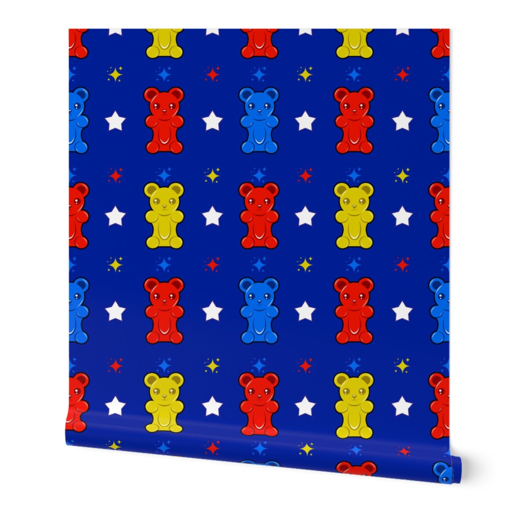 Kidcore Primary Colors Gummy Candy Bears With Stars and Sparkles - Royal Blue Colorway