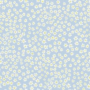 (XS) Tiny micro quilting floral - small white flowers on Fog blue  - Petal Signature Cotton Solids coordinate