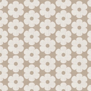 two colors fun abstract Scandinavian flowers in neutral colors-cream, beige-light brown on linen texture (s)-japandi scandi collection