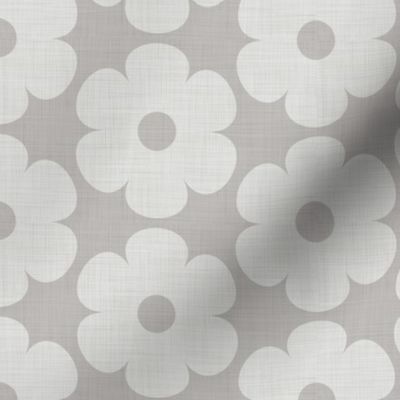 two colors fun abstract Scandinavian flowers in neutral grey, stone on linen texture (s)-japandi scandi collection