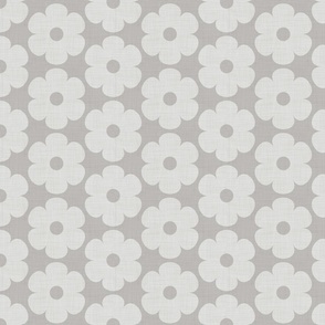 two colors fun abstract Scandinavian flowers in neutral grey, stone on linen texture (s)-japandi scandi collection