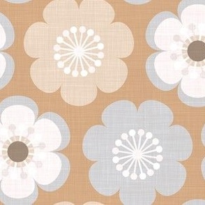 japandi neutrals -calm fun abstract scandi flowers in sand caramel, grey, stone on linen texture (s)