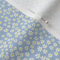 (XS) Tiny micro quilting floral - small white flowers on Sky blue  - Petal Signature Cotton Solids coordinate