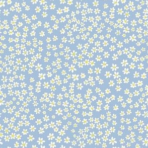 (XS) Tiny micro quilting floral - small white flowers on Sky blue  - Petal Signature Cotton Solids coordinate