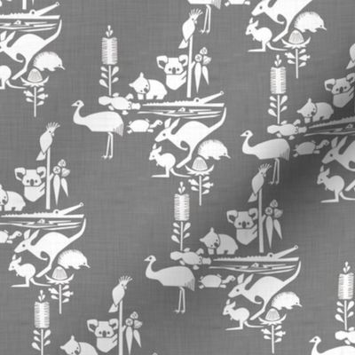 Animal Corroboree -small white on grey linen