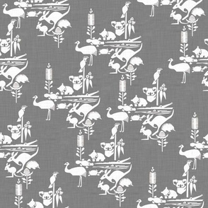 Animal Corroboree -small white on grey linen