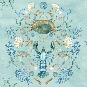 Crustacean Celebration, ocean blue, large scale