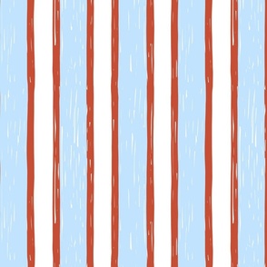 sketched stripes/sky blue and red