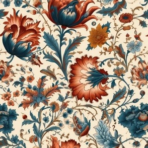 Traditional Oriental Floral in Crimson and Teal