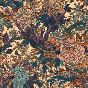 Traditional Oriental Floral in Plum and Aqua
