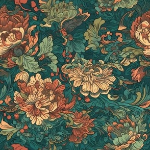 Traditional Oriental Floral in Peach and Green