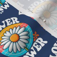 Bigger Flower Power White Daisies on Navy