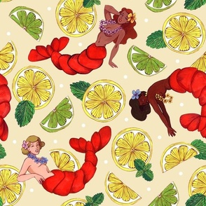 Pinup lobster in red and cream