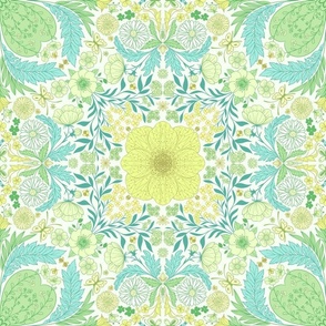 Retro garden party wallpaper in green and yellow
