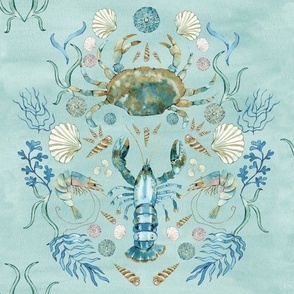 Crustacean Celebration, ocean blue. Medium scale