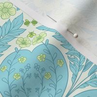Retro garden party wallpaper in blue and yellow