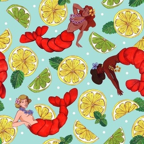 Pinup lobster in red and blue