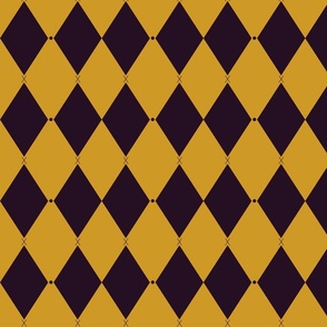 Harlequin print (M) of two-tone rhombus with elegant dot and cross - black and goldenrod yellow
