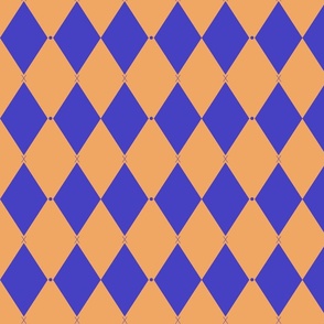 Harlequin print (M) of two-tone rhombus with elegant dot and cross - blueish violet and marigold yellow