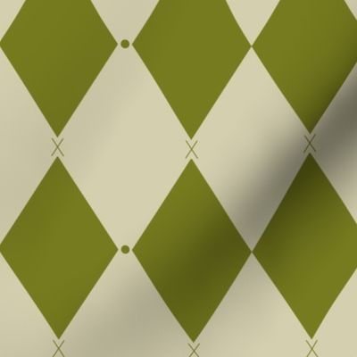 Harlequin print (M) of two-tone rhombus with elegant dot and cross - bright green and light green