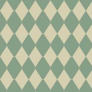 Harlequin print (M) of two-tone rhombus with elegant dot and cross - pastel green and light citrine green