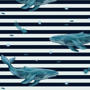 whales & stripes (dark blue)