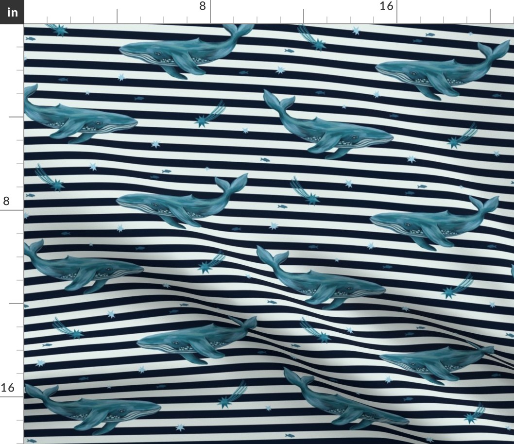 whales & stripes (dark blue)