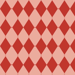 Harlequin print (M) of two-tone rhombus with elegant dot and cross - rich red and coral red