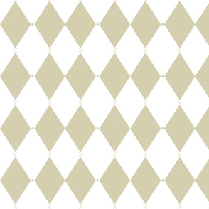 Harlequin print (M) of two-tone rhombus with elegant dot and cross - white and pastel olive green