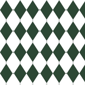 Harlequin print (M) of two-tone rhombus with elegant dot and cross - white and dark green