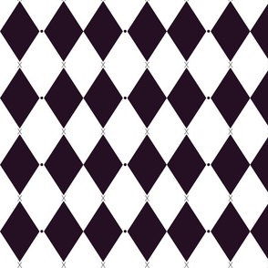 Harlequin print (M) of two-tone rhombus with elegant dot and cross - white and eggplant violet