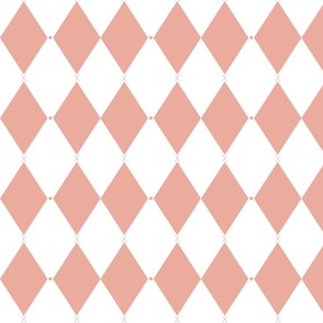 Harlequin print (M) of two-tone rhombus with elegant dot and cross - white and peach orange