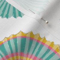 Party Fiesta Paper Fans in Teal green and rainbow