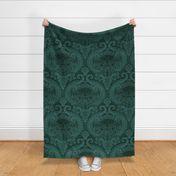 Frogs and Mushrooms Damask- Magic Forest- Ferns- Snails- Toads- Cottagecore- Arts and Crafts- Victorian- Hollywood Regency- Pine Green and Mint Green- DarkTeal Green- Large